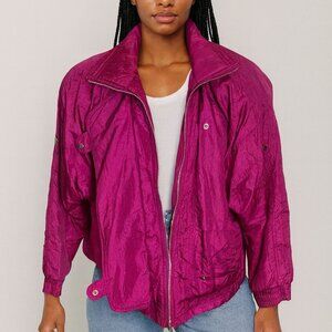 Andy Johns Nylon Parachute Jacket Womens M Magenta 80s Windbreaker Retro Zip Up